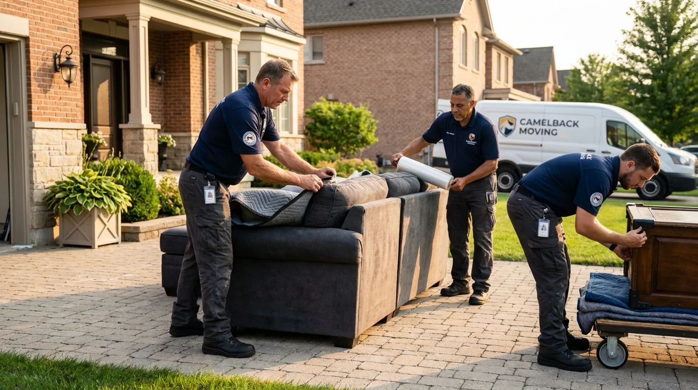 Large estate moving crew wrapping furniture in Ennis, TX