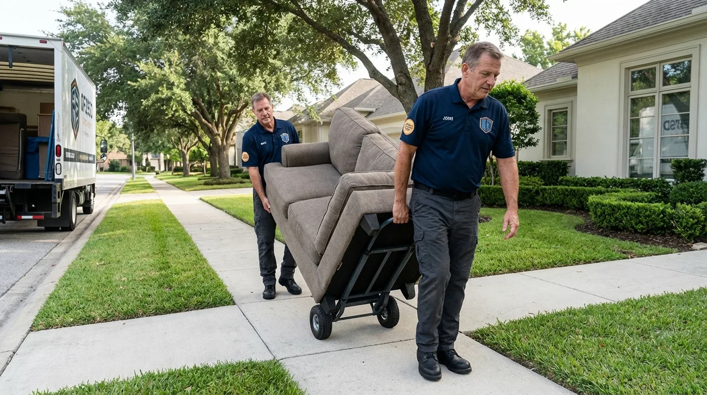 Local residential moving crew loading furniture in Ennis, TX