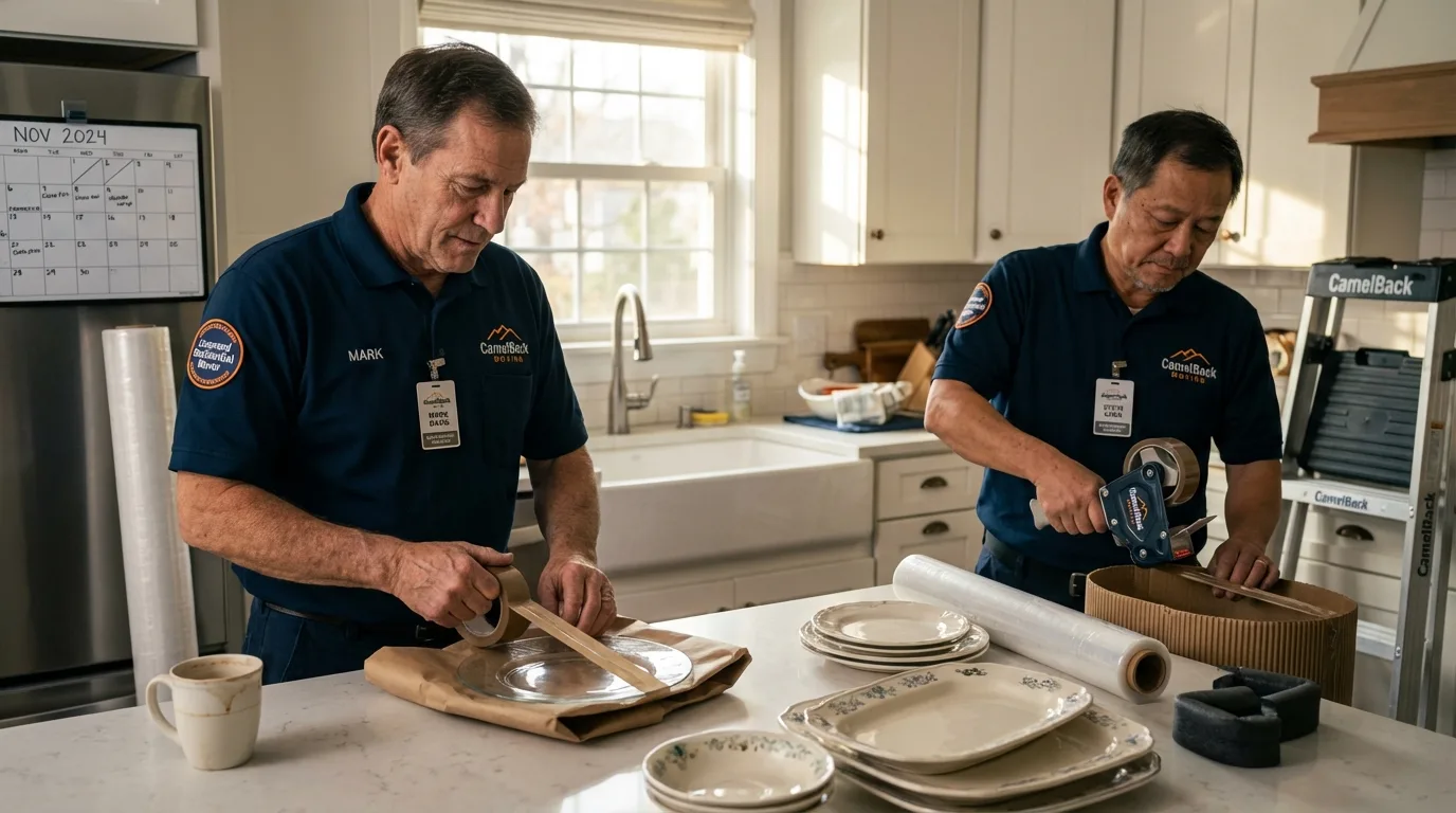 Professional crew packing kitchen dishware in Ennis, TX