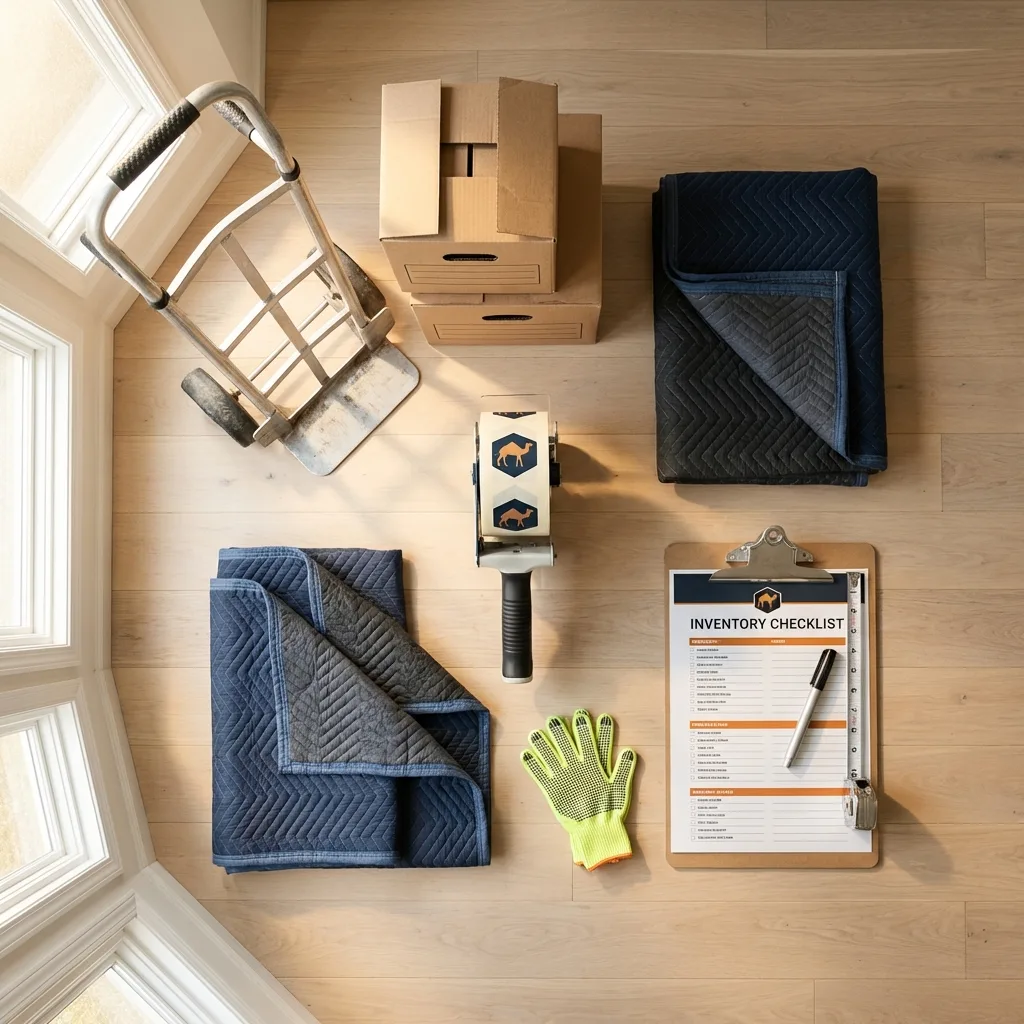 Professional moving supplies and packing materials layout for Ennis residential relocations